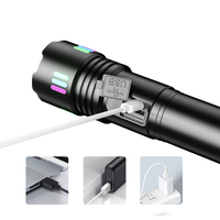 Lampe torche tactique LED en alliage d'aluminium avec zoom télescopique, rechargeable par USB, laser blanc, affichage numérique de la puissance, pour extérieur