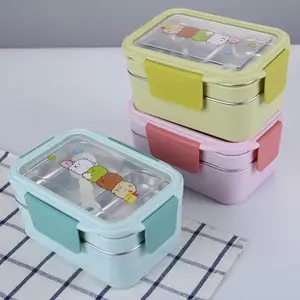 Tragbare Edelstahl-Brotdose Doppels chicht Cartoon Lebensmittel behälter Box Mikrowelle Bento Box für Kinder Kinder Picknick Schule