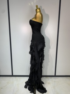 Robe de soirée noire bustier à volants pour femme 2026 – Nouvelle collection sexy pour boîte de nuit, fête, anniversaire, <span class=keywords><strong>cocktail</strong></span> - Product Image 3