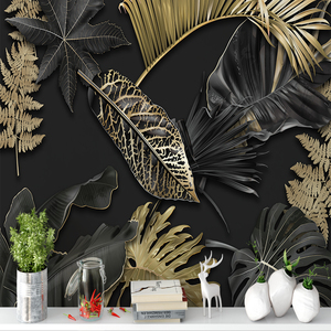 Papel Tapiz de Lujo con Hojas Tropicales de Seda Negra y Dorada, Mural 3D Moderno, Impermeable, Fácil de Instalar, Decoración para Dormitorio, Baño y Hotel - Product Image 2