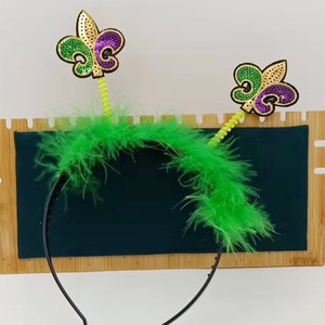 Fascia per Capelli Mardi Gras con Fleur-de-Lis Viola Verde Oro, Fascia con Paillettes <span class=keywords><strong>e</strong></span> Piume per Feste <span class=keywords><strong>e</strong></span> Festival - Product Image 4