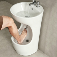 Lavabo à pieds en acrylique personnalisé, imitation pierre, double niveau, autoportant, pour mosquée et usage domestique