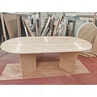 Table à manger ovale de luxe en travertin Wabi Sabi, pierre naturelle polie pour villa, appartement, mobilier de maison