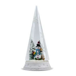 圣诞装饰品锥形玻璃钟形圆顶，带底座玻璃展示钟形圆顶，带木质底座和圣诞树