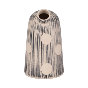 Vaso cilindrico in ceramica con motivo a righe e pois per l'arredamento del soggiorno, vaso moderno in gres per esposizione in casa o in ufficio - Product Image 4
