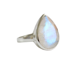 Bague de fiançailles ou d'anniversaire unisexe en argent sterling 925 avec pierre précieuse rubis, certifiée IGI, sertie classique en bélière, pierre de lune taille poire - Product Image 1