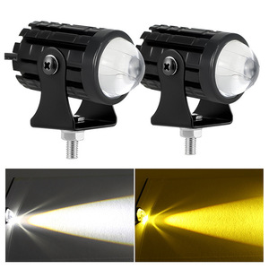 <b>Mini</b> Driving <b>LED</b> <b>Light</b> 2pc White Yellow Dual Color Spotlight Set For Motorcycle Front Retrofit Upgrade Aluminum Alloy - Product Image 2