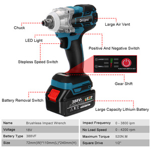 Clé électrique, Rechargeable sans balais <span class=keywords><strong>24V</strong></span>, 3/4, couple sans fil, robuste, 13 000 n m, promotion spéciale - Product Image 4