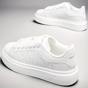 Chaussures de skate décontractées tendance pour hommes, best-seller transfrontalier, semelle épaisse en caoutchouc, hauteur accrue, tige élégante en PU, fermeture à lacets, collection Printemps - Product Image 5