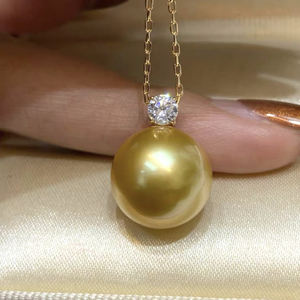 שרשרת תליון עגולה בעיצוב קסום, פנינת ים דרומית איכותית AAAA בציפוי זהב, שרשרת מצופה כסף באורך 40 ס\\\"מ + 5 ס\\\"מ, אופנתית - Product Image 3