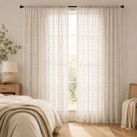 COSENNATUR Rideau Voilage 1 Pièce Noir Gris à Pois en Fil Candy 100% Polyester 110gsm avec Bordure Pompon et Ruban, à Passe-Tringle, Vente en Gros