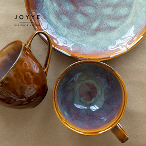 Joyye 2025 Mới Mùa Thu Maple Leaf Hình Dạng Tấm Gốm Bộ Đồ Ăn Đồ Đá Nâu Hổ Phách Phản Ứng Đồ Đá Bộ Đồ Ăn - Product Image 3