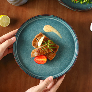 Nordic Style Ceramic Steak Plate 8.23 Inches Round Stoneware Dish European Design <b>Dinnerware</b> Tableware - Product Image 5