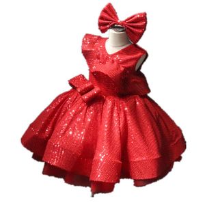 Abito Formale da <span class=keywords><strong>Principessa</strong></span> per Bambine, Rosso Brillante, Lunghezza al Ginocchio, con Paillettes Scintillanti e Dettagli in Perline, 100% Cotone, per Matrimoni e Compleanni - Product Image 5
