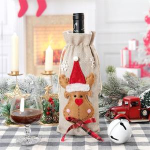 Funda para Botella de Vino Navideña, Decoraciones para Fiestas, Santa Claus, Muñeco de Nieve, Reno, Bolsa de Lona para Botella de Vino Tinto - Product Image 2