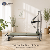Queenlife Instructor Reformer Pilates Half Cadillac Trapeze Table Bed con Estructura de Aluminio, 8 Resortes Alemanes, Polea Solen y Barra Ajustable