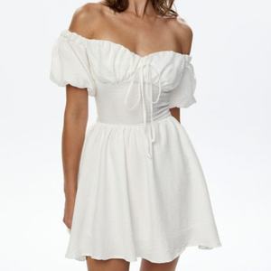 Vestidos Mini de Moda para Mujer, Casuales, de Lino y Algodón, para Verano, con Cintura Natural, Tejidos, con Patrón Sólido y Sexy, OEM - Product Image 2