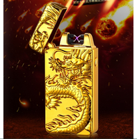 Briquet à double arc USB avec dragon en relief, rechargeable, coupe-vent, personnalité créative, homme, impulsions, support de téléphone électronique