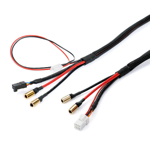 Harnais de signalisation électrique multi-branche personnalisé 12AWG 200C avec connecteur JST 6 broches à bouton doré et gaine tressée pour moteur de drone, usage industriel OEM - Product Image 1
