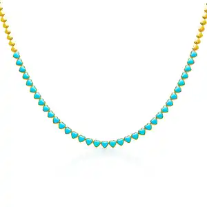 Gold Plated Heart Shaped Turquoise Stone Tennis Chain Choker Necklace Bracelet Fashion Women Jewelry Set