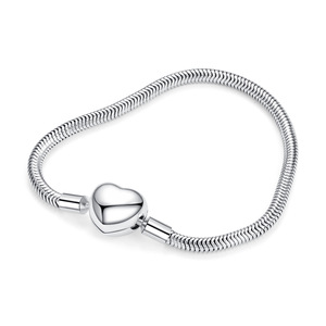 Venta al por Mayor de Dijes de Botón en Forma de Corazón de Plata de Ley 925 con Baño de Rodio y Circonita, Regalo de Compromiso y Boda para Mujer, Cadena de Serpiente - Product Image 4