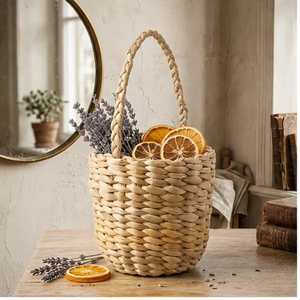Natural Water Hyacinth Woven Storage Basket with Braided Handle Decorative Organizer <b>Bin</b> for Fruits Flowers Home Decor - Product Image 4