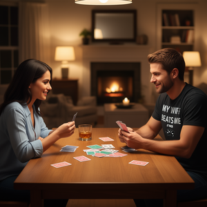 T-shirt humoristique « Ma femme me bat au poker », cadeau pour les amateurs de jeux de cartes - Product Image 3