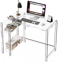 Bureau d'ordinateur en forme de L en acrylique transparent avec étagère de rangement réversible Conception de vision claire durable Coins arrondis lisses