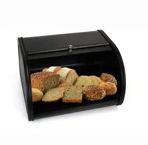 Bead Box for Kitchen Counter, Roll Top Bread Box Storage Bin Stainless Steel/Black/Pink/Beige (Black)