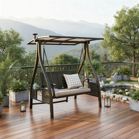 Fauteuil balançoire de jardin moderne en aluminium Meiqi 3 places avec auvent lumineux solaire pour patio, cour, salon et chambre