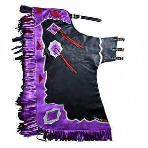 Cuissardes de Rodeo Personnalisées en Cuir Premium Noir Métallisé Violet, Taille Haute, Longueur Intégrale, Ornées de Franges, Unisexe, 500g Needle - Product Image 1