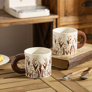 Vintage <b>Floral</b> Ceramic <b>Mug</b> With Brown Handle For Coffee Tea Gift Present Chaozhou Made - Product Image 3