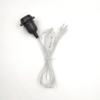 Douille de lampe E27 noire à filetage partiel, transparente, avec interrupteur 304, prise Chine/USA/UE, et fil de cuivre de haute qualité