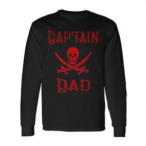 T-shirt à manches longues Captain Dad Red Pirate Skull pour les pères, tenue de navigation - Product Image 2