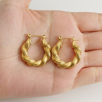 Boucles d'oreilles créoles tressées 26x24mm, texture ruban torsadé, acier inoxydable 304, plaqué or 18K sous vide, bijoux classiques en or tissé pour femme