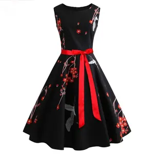 Toptan bayan 1950s 60s Rockabilly Vintage stil akşam balo parti elbiseler çiçek salıncak patenciler