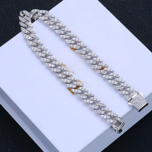 Colliers chaîne maille cubaine Miami épais et personnalisables en moissanite VVS plaqué or 18 carats sur argent 925, test diamant réussi - Product Image 3
