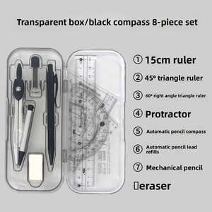Set di Compasso e Righello in Plastica <span class=keywords><strong>per</strong></span> Studenti delle Scuole Medie e Elementari, Strumenti da Disegno con Righelli Dritti e Triangolari a 45 e 60 Gradi - Product Image 3