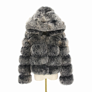 Mengjiqiuchen-veste en peluche pour femmes, manteau d'hiver chaud, à capuche, en argent, véritable fourrure de renard, mode QC20110 - Product Image 2