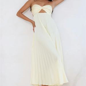 Vestido Maxi Plisado sin Tirantes Personalizado OEM, Vestido de Verano Fluido con Espalda Descubierta para Mujer - Product Image 2