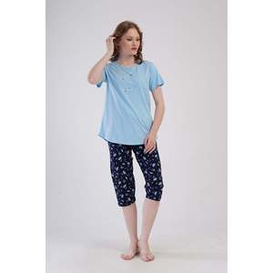 Traje de dormir capri ovalado de manga corta con cuello redondo para mujer - Product Image 2