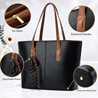 Sac fourre-tout en cuir PU grande capacité avec logo personnalisé, sac à main pour femme avec pochette à monnaie et fermeture éclair, idéal pour le travail et les voyages, vente en gros