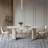 Table à manger en métal blanc au design moderne, ensemble 6 places, mobilier de maison, restaurant, table à manger de luxe avec plateau en marbre ardoise