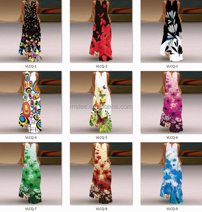 Y208071 good quality summer New women fashion print dress round neck pocket short sleeves dresses