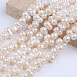 8-10mm Irregular Peanut Shape White Natural Pearl Beads Strand Freshwater Baroque Gourd Shape