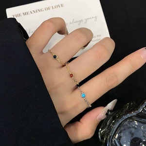 Bague en diamant réglable pour femme Ruyi Design de lunette en or massif 14 carats avec cornaline Onyx noir Turquoise Bijoux de chaîne uniques - Product Image 5