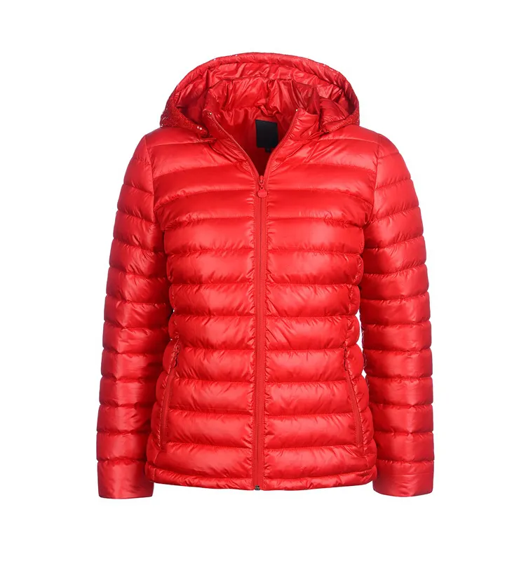 Female Lightweight custom red Sequin Hooded down jacket Women Insulated Poly Padded Puffer Coat