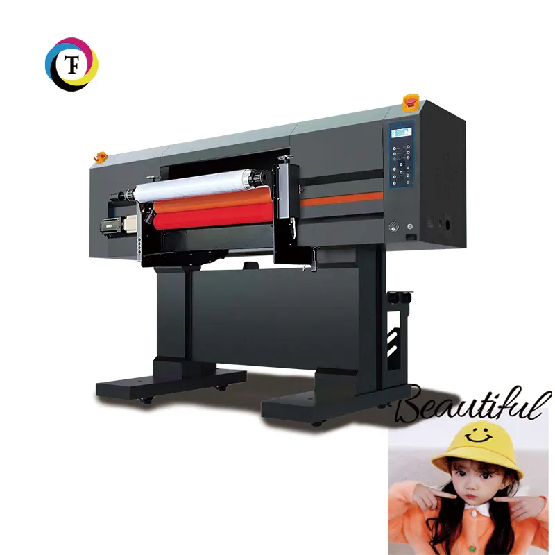 เครื่องพิมพ์ DTF UV ขนาด60ซม. A1พร้อมเครื่องเคลือบภาพ DTF impresora de UV ไฟ LED แบบม้วนเป็นม้วนหลากสีเครื่องพิมพ์โลโก้คริสตัล DTF
