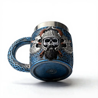 Mug en résine et acier inoxydable Viking tendance de 450 ml avec nœud celtique 3D, casque de Viking, crâne, hache, WJA20, poignée ergonomique, articles de bar de voyage
