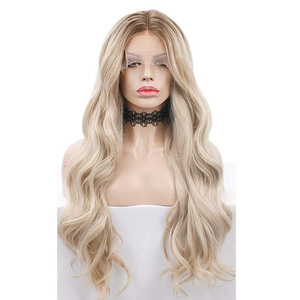 Châu Âu mỹ phụ nữ thời trang tóc giả Remy Tóc Dài Xoăn ren phía trước nhỏ kết hợp trong suốt - Product Image 5